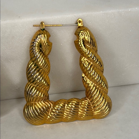 Estate Vintage Gold Twisted Hoop Earrings Lot E12 - Picture 9 of 12